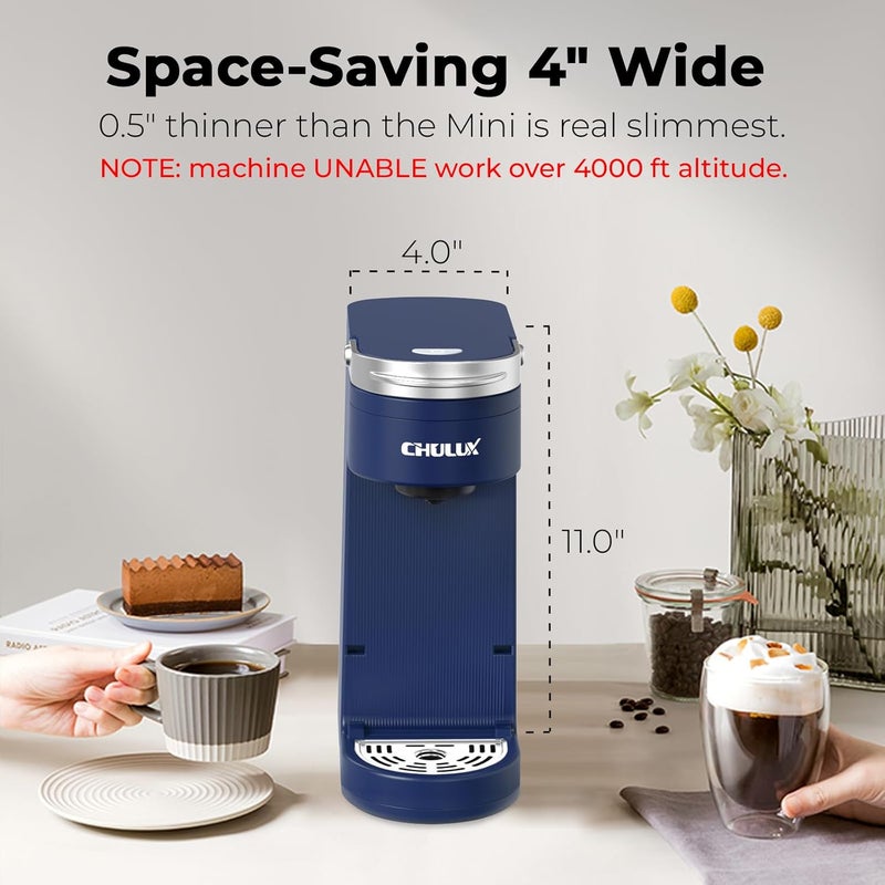 CHULUX Slim Single Serve Coffee Maker for K Pods, One Cup Coffee Maker Fits 7.3" Travel Mugs, Coffee Machine with 6 to 12oz Brew Sizes, Navy Blue - Image 3